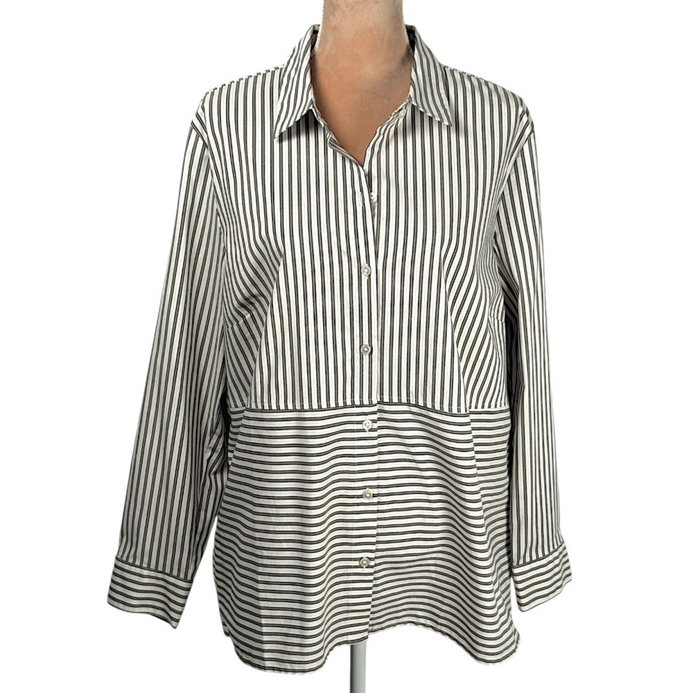 NEW J. Jill Womens Button Down Top Sz XL Black Striped Shirt Office‎ Career Fall - Picture 2 of 14